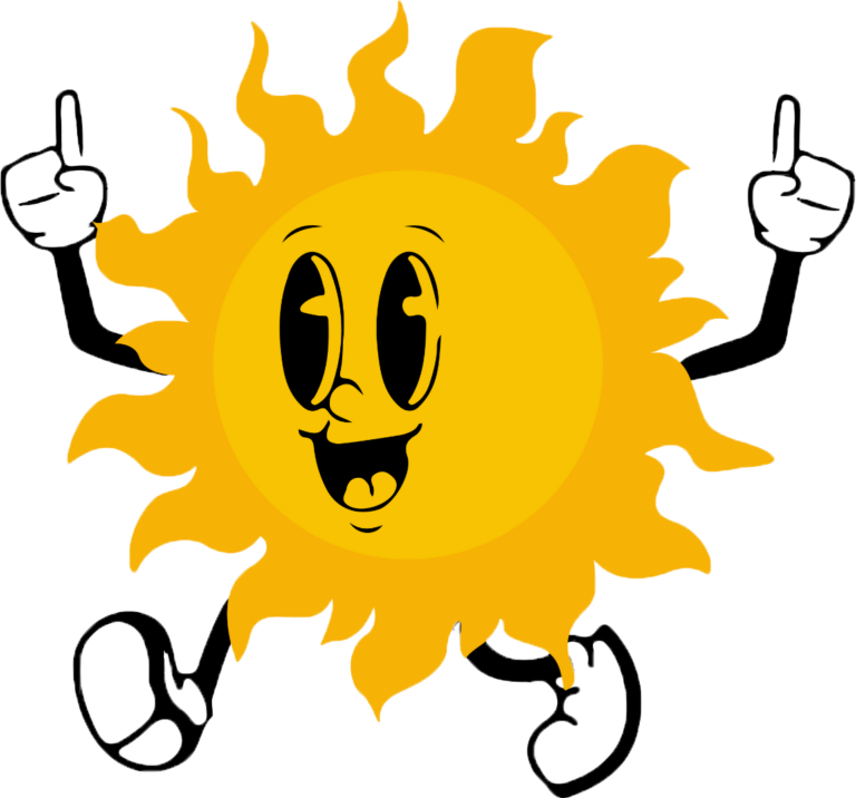 Mascotte PoP'Id, un soleil qui court et qui sourit.